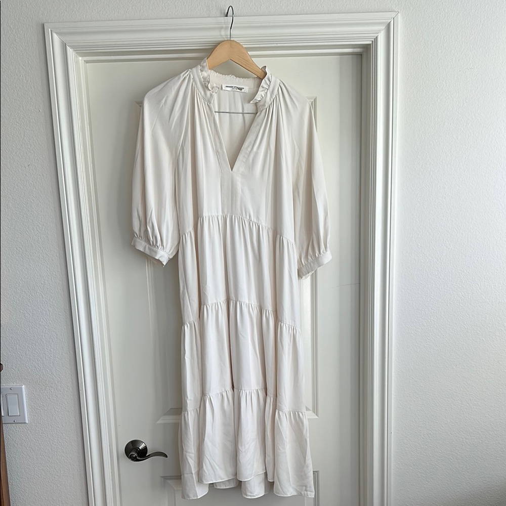 Amanda Uprichard Cream Tiered Ruffled Midi Dress